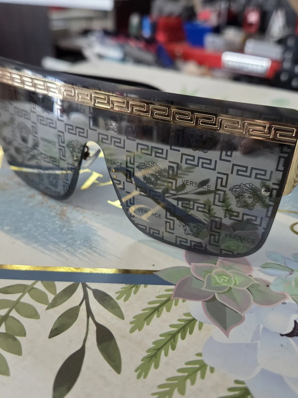 Unisex Men's Black and Gold Shield Sunglasses